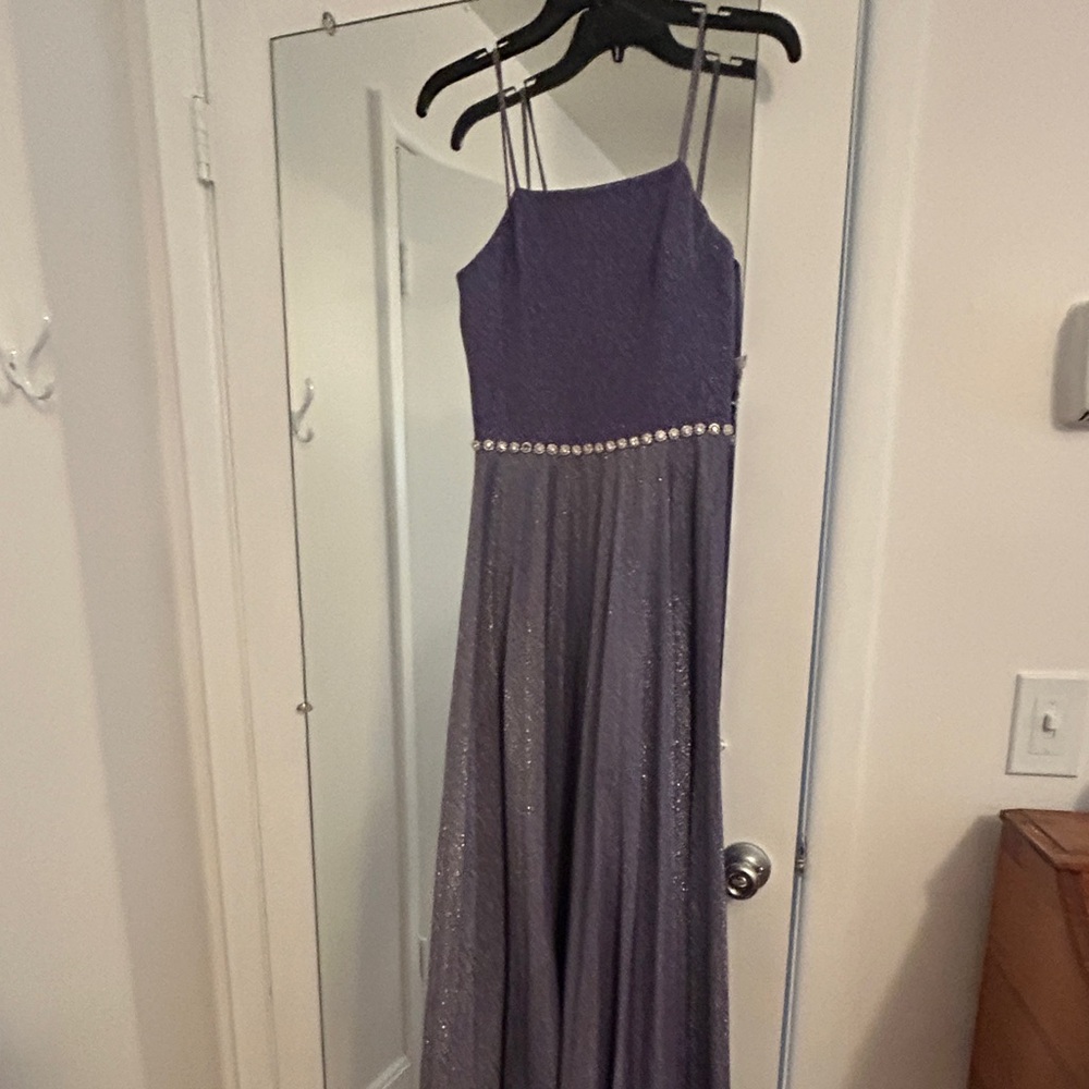 Sparkling Lavender Evening Gown with Rhinestone Waist